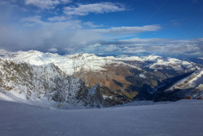 奥地利,风景,全景,hintertux glacier,滑雪雪橇,寒冷,运动,云,雪,滑雪板