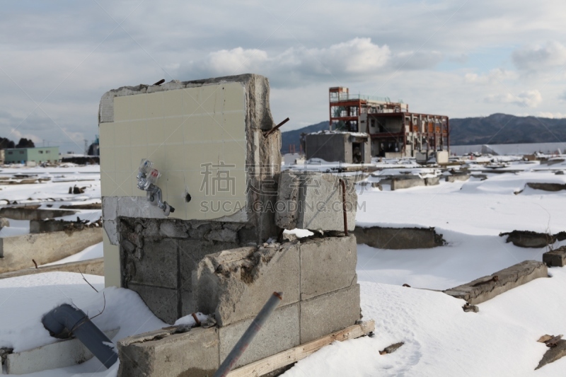 海啸,日本,建筑体,石卷,2011年日本东北地震和海啸,仙台,东北片区,水平画幅,雪,无人