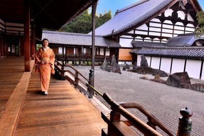 和服,京都府,日本人,女人,rinzai禅宗佛教,东福寺,日本式短袜,枯山水,东方石景花园,和服腰带