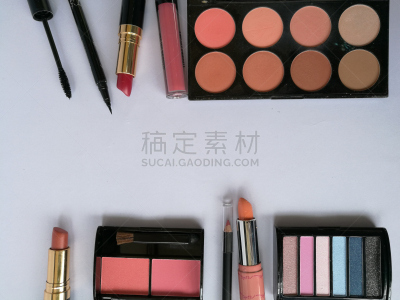 美,彩妆,睫毛膏,化妆用品,画笔,唇膏,眼影,眼线笔,多色的,白色背景