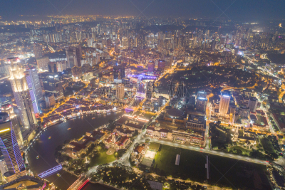 Aerial view Panoramic of the Singapore Skyline and Marina Bay, the marina is the centre of the economy in singapore, there are here all the building in singapore central