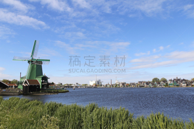 春天,风轮机,运河,风景,荷兰,传统,农业,赞斯堡,景观设计,风