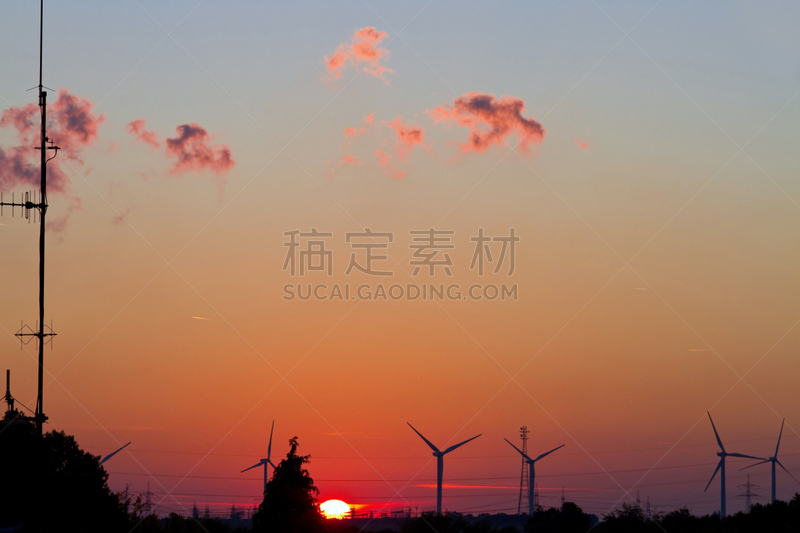 天空,风轮机,德国,日落