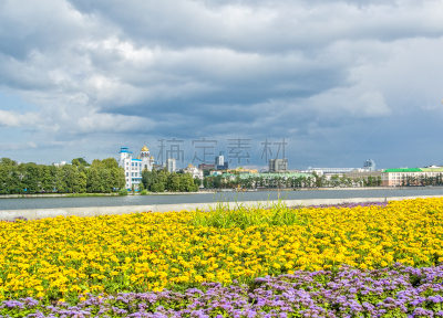 都市风景,花坛,叶卡捷林堡,河堤,俄罗斯,城市生活,旅途,云,池塘,著名景点