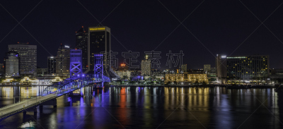 夜晚,杰克逊维尔,城市天际线,佛罗里达,美国,水,早晨,曙暮光,光,都市风景