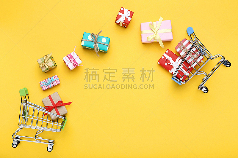 小的,购物车,黄色背景,包装纸,商务,篮子,事件,玩具,设备用品,顾客