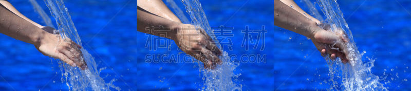 彻底洗刷,水,四肢,水平画幅,湿,家庭生活,特写,身体保养,蓝色