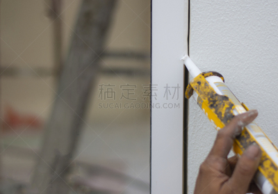 硅树脂,举起手,特写,修理工,密封剂,泰国,建筑业,设备用品,窗户