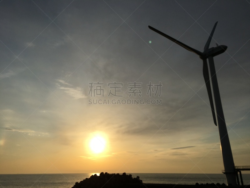 风车,风,风景,黄昏,图像,海洋,无人,海岸线,里山,茨城县