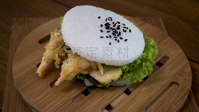 虾,蔬菜,天麸罗,寿司,自制的,概念,米饭汉堡,厚蛋烧,日本食品,水平画幅