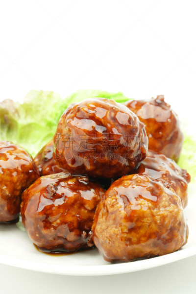 肉,团子,肉制品,白色背景,莴苣,垂直画幅,食品,图像,中国食品,配菜