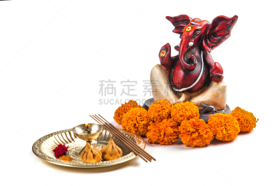 雕像,印度神像,神,象鼻神葛尼沙,白色背景,传统,传统节日,象,背景,甘尼许节