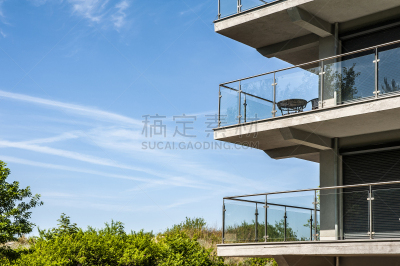 现代,公寓,派克大街,梯田,波兰,华贵,公园,枝繁叶茂,松树,针叶树