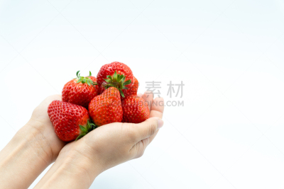 手,白色背景,草莓,清新