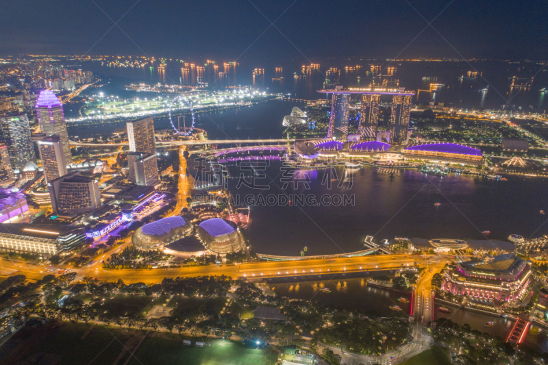 Aerial view Panoramic of the Singapore Skyline and Marina Bay, the marina is the centre of the economy in singapore, there are here all the building in singapore central