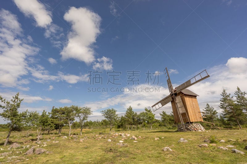 磨坊,背景,夏天,欧洲,自然,爱沙尼亚,谷类,风车,式样,岛