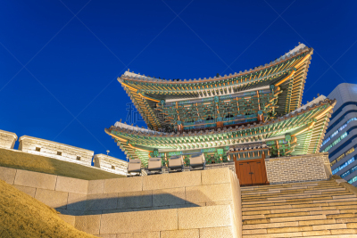 夜晚,城市天际线,南大门,韩国,首尔,旅游目的地,水平画幅,建筑,无人,户外