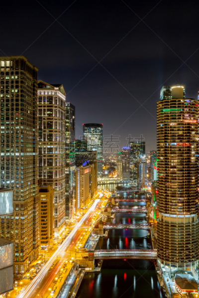 芝加哥市,夜晚,威克德瑞福,美国中西部地区,商务,城市生活,伊利诺斯州,交通,现代,著名景点