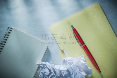 弄皱的,圆珠笔,笔记本,纸,床单,活页夹,办公室,水平画幅,消息,无人
