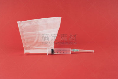 注射器,药,红色背景,日冕形病毒,拉沙病毒,分离着色,生物学,微生物学,球体,健康保健
