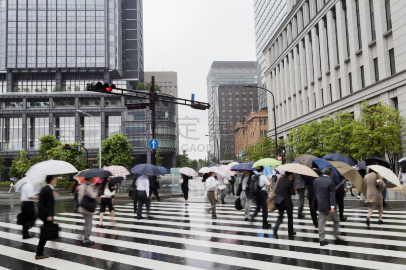 雨,高峰时间,斑马线,人行横道,通勤者,水平画幅,忙碌,交通,早晨,行人