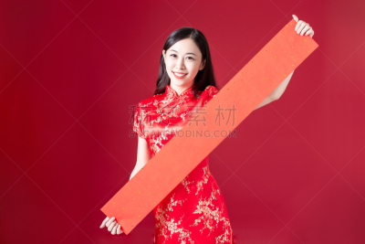 春节,概念,背景分离,红色背景,中国,日本人,中国人,仅一个女人,幸福,新年