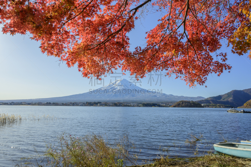 日本,雪,著名景点,湖,富士山,背景,天空,富士河口湖,火山,自然