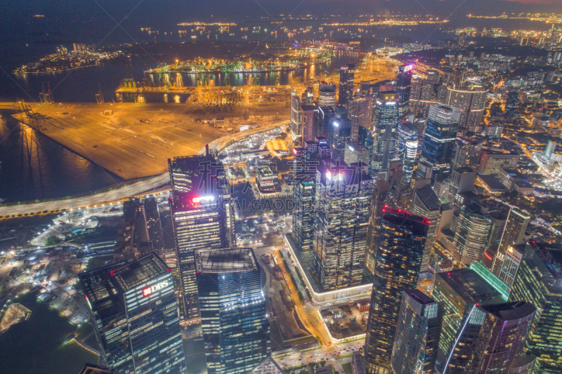 Aerial view Panoramic of the Singapore Skyline and Marina Bay, the marina is the centre of the economy in singapore, there are here all the building in singapore central