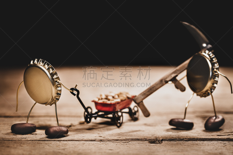 大麦,小的,想法,啤酒,长柄镰刀,留白,酿酒厂,手推车,小雕像,收获