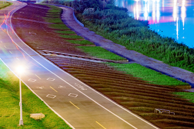 河畔公园,自行车道,田径跑道,公园,水平画幅,夜晚,户外,都市风景,小路,著名景点