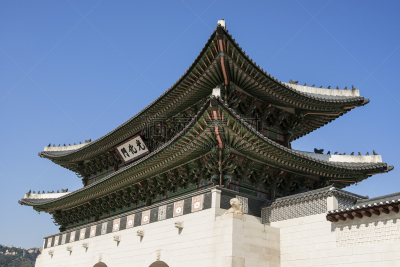 光华门,首尔,韩国,景福宫,汉城省,瓦,亭台楼阁,砖墙,长时间曝光,正面视角