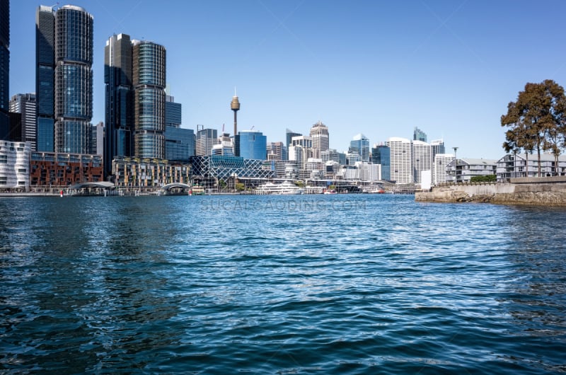 City skyline with water harbour