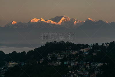 干城章嘉峰,大吉岭,暗色,云景,雪山,云,黄昏,色彩鲜艳,阴影,户外