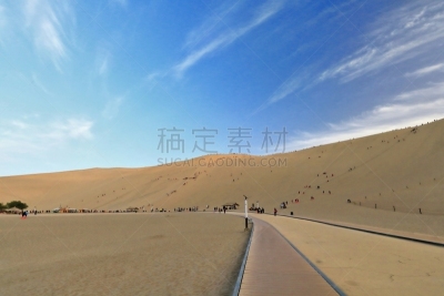 月牙泉,中国,甘肃省,敦煌,沙丘,动物雪车,沙漠绿洲,脚印,著名景点,小路