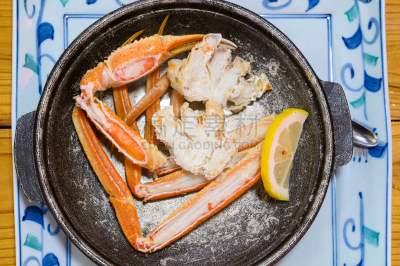 柠檬,螃蟹,越前,日本,格子烤肉,热,陶瓷制品,海产,膳食,日本食品