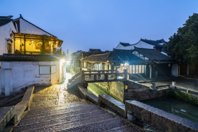 At night，Scenery of Zhouzhuang Ancient Town, Suzhou, China