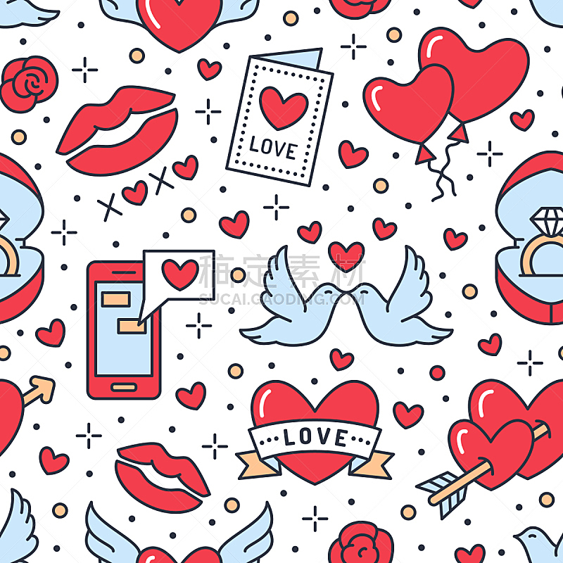 情人节卡,情人节,红色,斑鸠,订婚戒指,二月,四方连续纹样,气球,平坦的,计算机图标