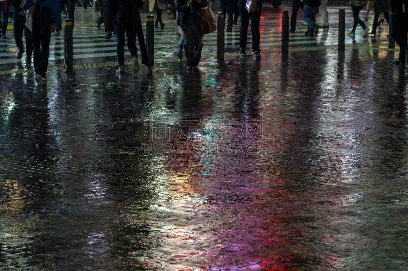 夜晚,东京,街道,倾盆大雨,城市,湿,人,横越,气候与心情,雨