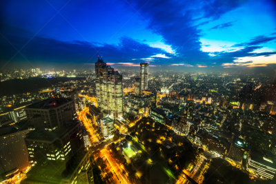 天空,夜晚,曙暮光,现代,东京,城市天际线,日本,新宿区,全景,航拍视角