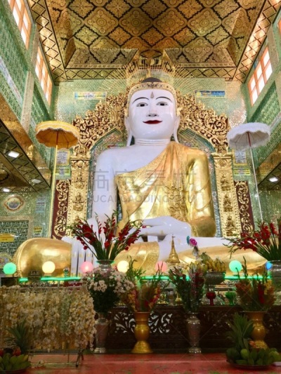 胫骨,缅甸,图像,佛,寺庙,实皆省,传统,敏贡,瓷砖,旅行者