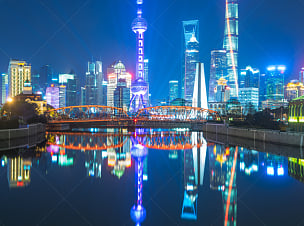 夜晚,上海,城市天际线,外滩,天空,水平画幅,无人,黄浦江,户外,滨水