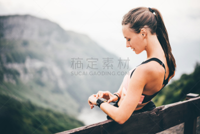 女人,表,健康,夏天,山脊,运动,技术,街道,便携式信息设备