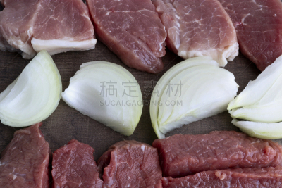 牛肉,切片食物,洋葱,平视角,木制,牛排,清新,背景分离,肋骨,食品