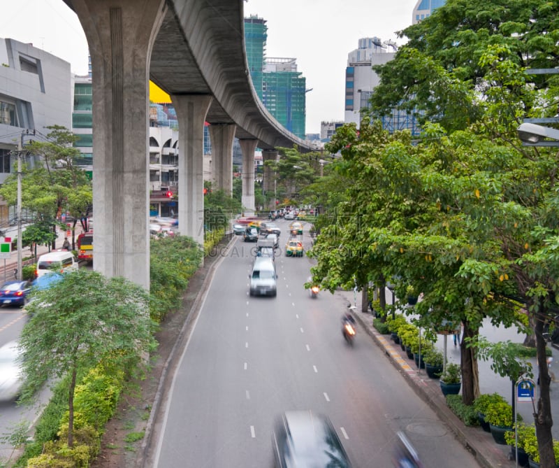 高架火车,泰国,路,曼谷,,在上面,四车道公路,堤道,混沌,水平画幅