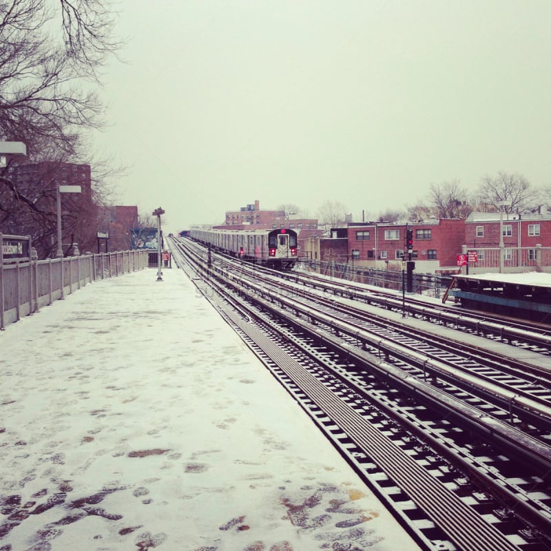 雪,火车,有包装的,运动跑道,纽约大都会运输署,布朗克斯,地铁月台,地铁,图像聚焦技术,选择对焦