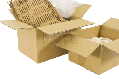 纸箱,剪贴路径,空的,两个物体,背景分离,聚苯乙烯,包装填充颗粒,空箱子,保护,打包