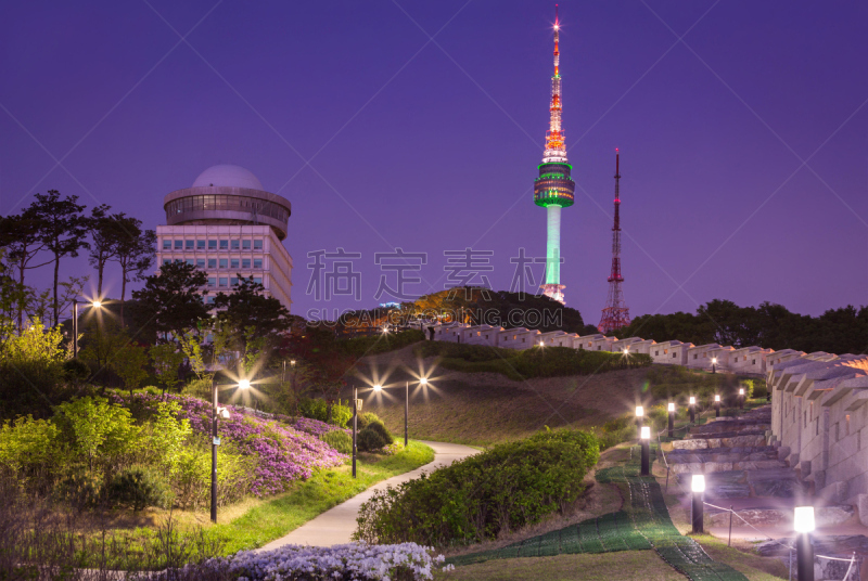 夜晚,南山塔,韩国,首尔南山公园,南大门,首尔,水平画幅,建筑,无人,蓝色