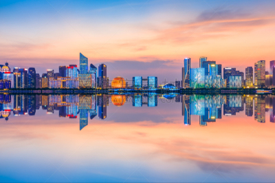 杭州,夜晚,建筑外部,商务,曙暮光,云,黄昏,现代,著名景点,河流
