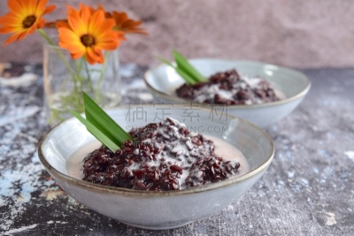 黑糯米,粥,椰汁,甜点心,叶子,印度尼西亚,棕榈树,糖,素食,早餐