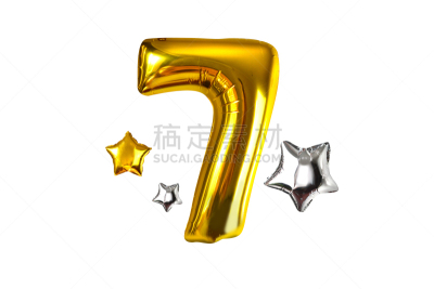 数字7,金色,白色,分离着色,氦气球,星形,事件,闪亮的,符号,背景分离